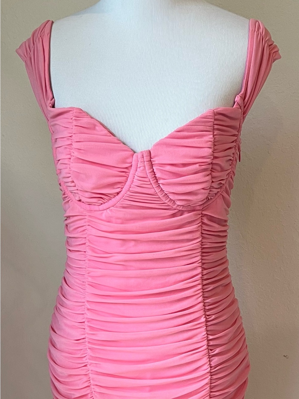 Majorelle Dress Pink Ruched Midi Size M
